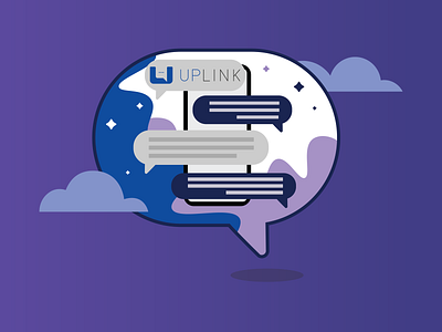 Uplink Info Graphic branding chat bubble clouds design illustration messages space stars texting vector