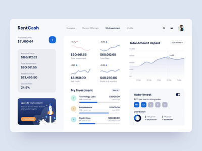 INVESTMENT DASHBOARD STATS animation cash chart crypto cryptocurrency dashboard exchange illustration interaction invest investing investment lending money p2p setting stats ui ux