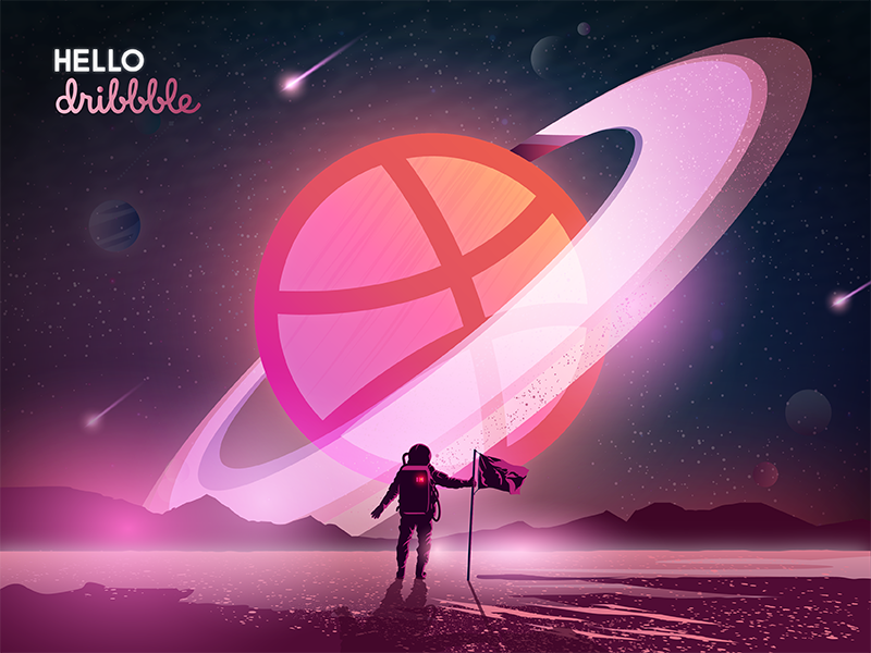 First Shot | Hello Dribbble! ux color visual ui design ui illustration space illustrator gradient astronaut debut dribbble