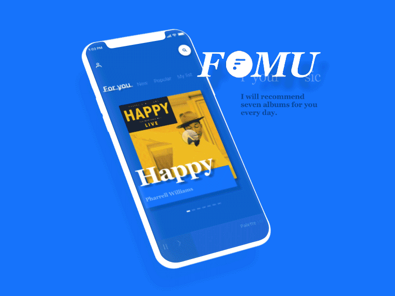 FOMU - Music App Concept app design framerjs interaction iphonex musicapp prototyping ui ux