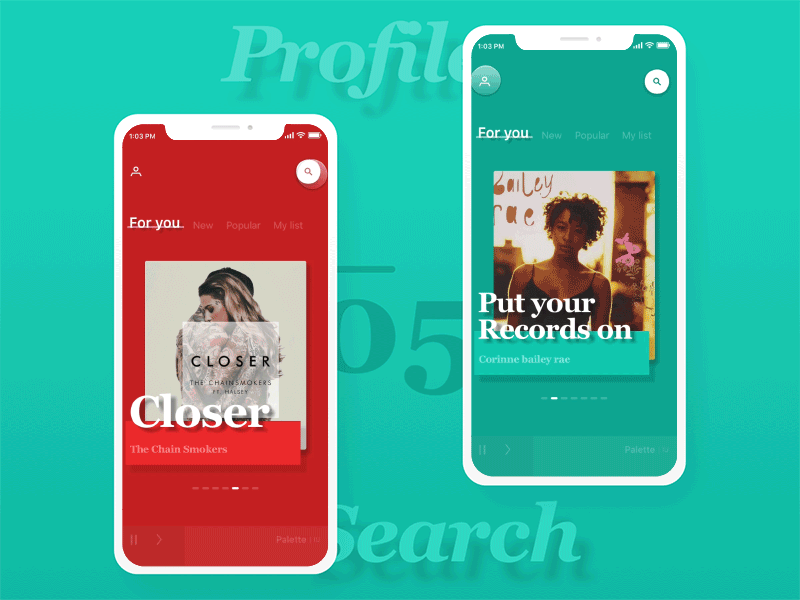 Profile & Search Interaction framerjs interaction music app profile design prototyping search ui ux