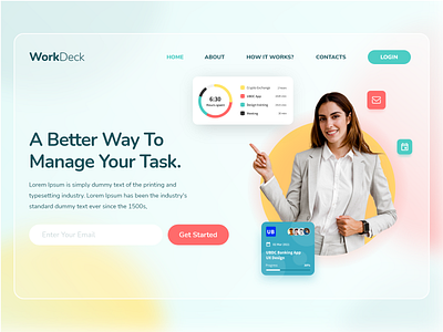Workdeck adobe adobe illustrator adobe photoshop adobe xd app design application design branding graphic design hero banner illustration landing page landing page design task management ui ui design user interface design uxuidesign vector web design website design