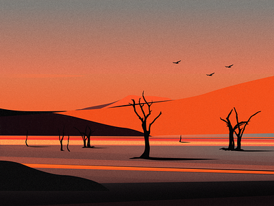 Desert and setting sun branding desert design dribbble flat illustration landscape orange sun tree