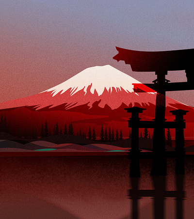 Mount Fuji, Japan design dribbble flat illustration japanfu ji lanscape mountain red spring