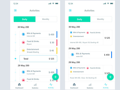 Activity screen in budget Tracking app design ui ui design uiux ux visual design