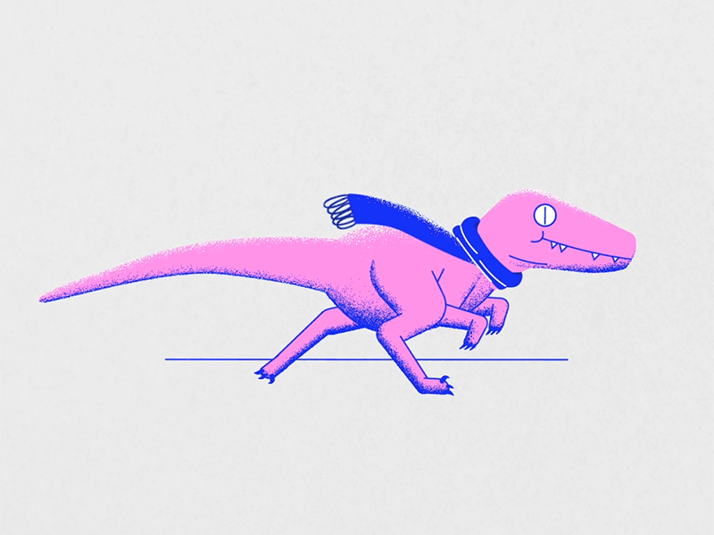 Pink raptor on the run 2d 2d animation 2d character animal animation animation after effects dinosaur grain illustration illustrator motion motion design pink raptor run cycle walk cycle