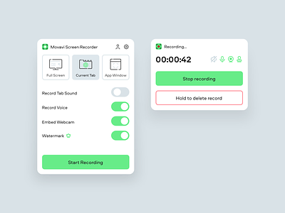 Screen Recorder Extension app design extension green icons movavi product design screen recorder ui