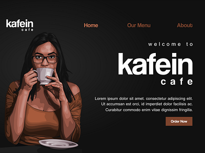 Kafein Cafe Landing Page Mockup illustration portrait uidesign uiux uxdesign vector vexel webdesign