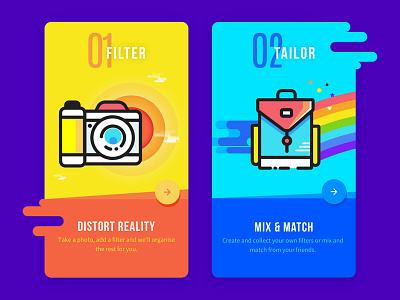 Onboarding Illustrations backpack camera coloured filled icon icons on boarding onboarding rainbow sketch ui