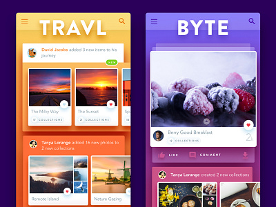 TravlByte analytics bite cards food gradients mobile places recommendations sketch travel travlbyte ui