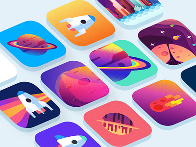 Plexicle App Icons app app icon colourful game gradients graphic design icons illustration ios ios app plexicle rocket sketch vector