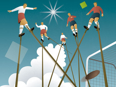 Soccer on Stilts cloud foot ball graphic koichi fujii sport the sun