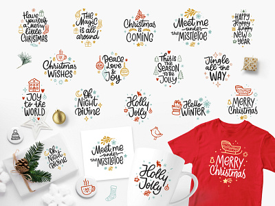 Holly Jolly Christmas Set calligraphy christmas christmas card clipart creativemarket digital illustration handwritten illustration ipadlettering lettering merry xmas quote typography xmas