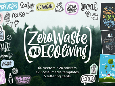 Zero waste & Eco living Pack calligraphy drawing ecoliving ecology go vegan illustration ipadlettering lettering reduce reuse tiny living typography upcycle zerowaste