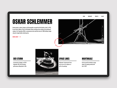 About Oskar Schlemmer - main page concept ballet bauhaus black and white clean concept dance design grid homepage landing page layout mainpage minimalism typography ui ux web web design webdesign website