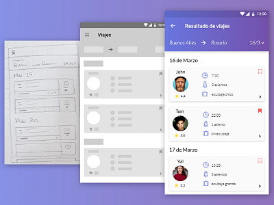 From sketch to reallity app appmobile cards carpool gradient mobile sketch transport ui ux