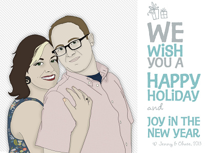 End of Year Greeting Postcard Illustration/Design couple holiday illustration portrait