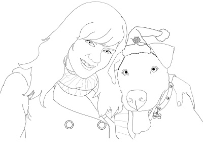 Holiday Card Portrait Illustration (A Woman and Her Furry Man) dogs family holidays illustration pets