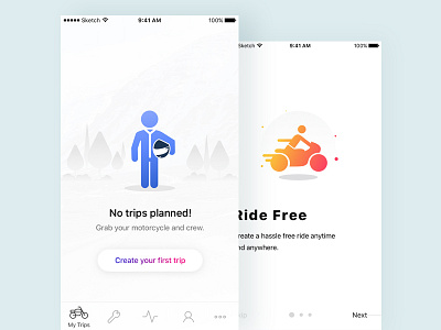 Ride Trip App clean errorscreen icons ios motorbike ride trip ui white