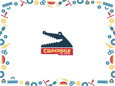 Crocodile Toys Station brand branding crocodile gear logo logo design robot toys