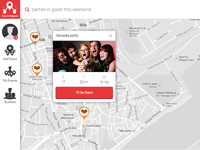 Events Magnet web interface app application design event interface map pin