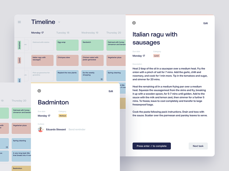 Weekly planner exploration by Ivan Bjelajac for Bien on Dribbble