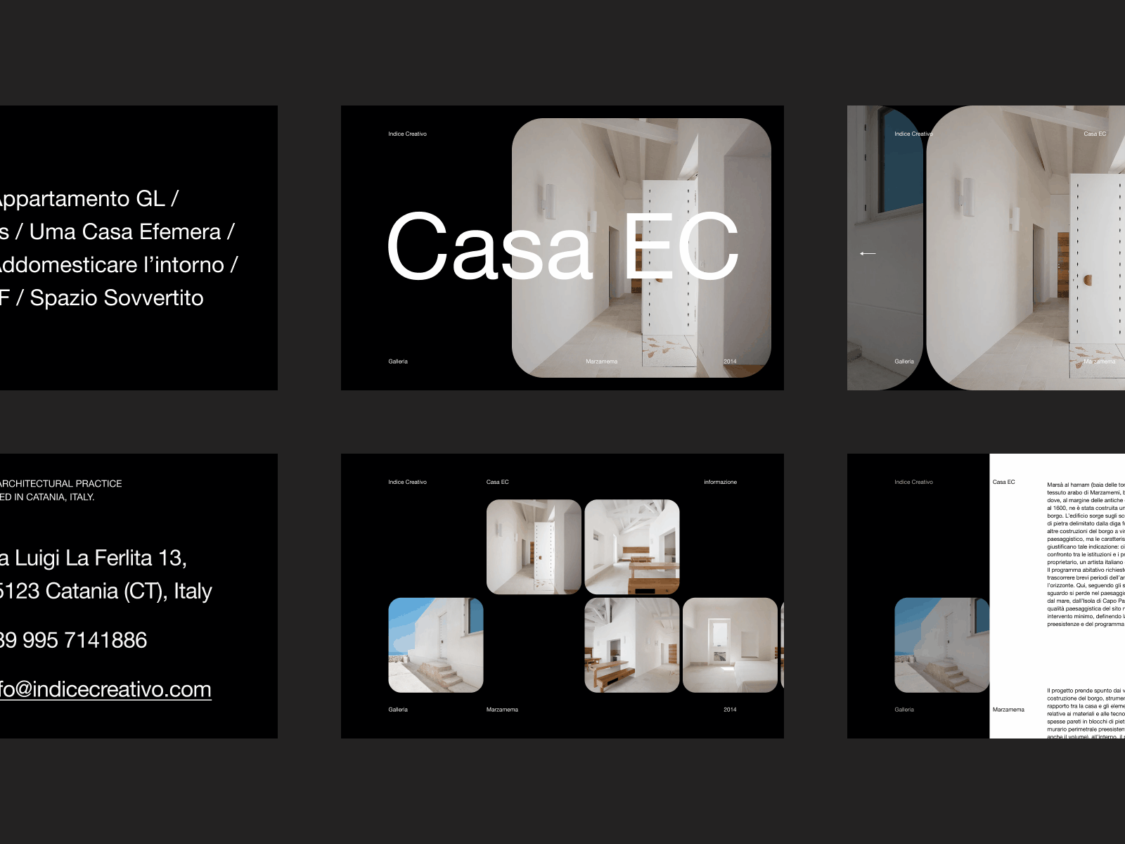 Indice Creativo - Casa EC - Transition exploration 02 animation architecture grid layout modern modernist presentation transition typography web