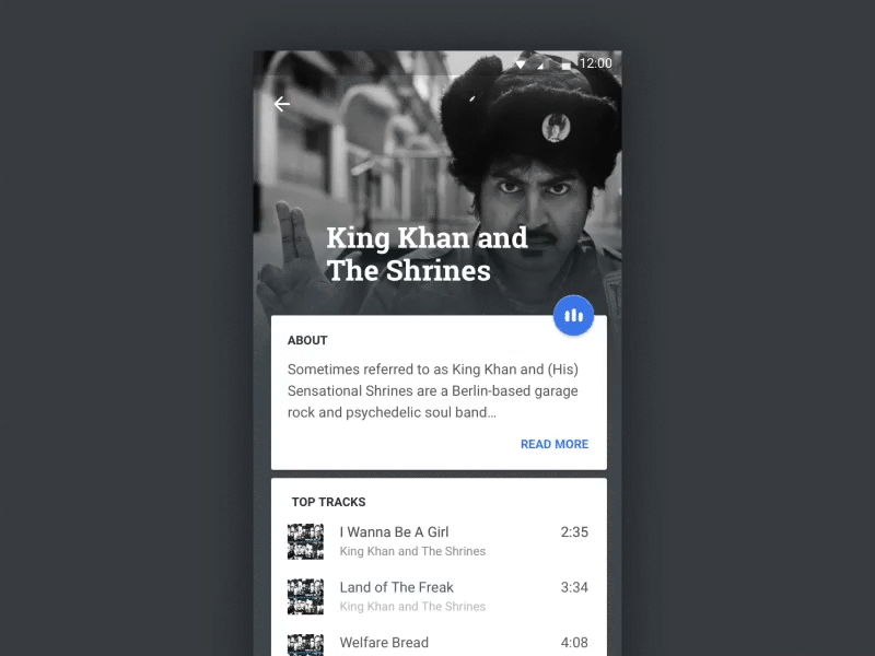 Music player android animation king khan material music player transition