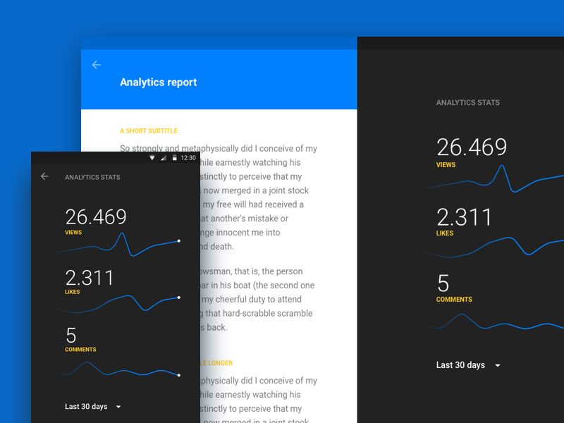 Analytics report analytics android chart graphs material report statistics stats