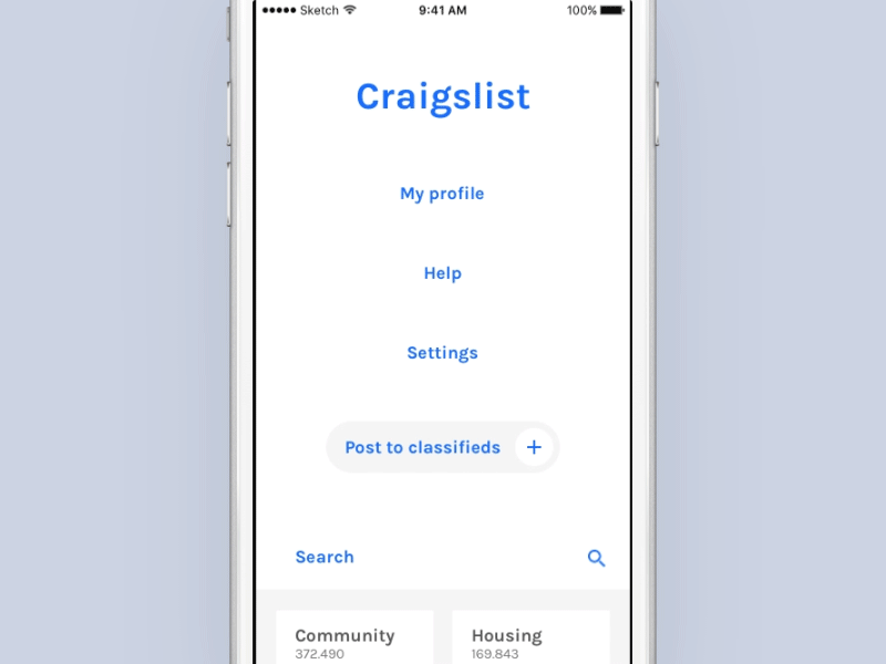 Craigslist sliding menu ad ads classifieds craigslist menu mobile principle