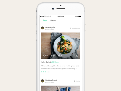 Food delivery & discovery - Social feed view bien delivery discovery feed location meal rate rating restaurant social stars timeline