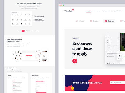 TalentLyft landing pages candidates features hiring landing page landing page design product recoleta shapes tool web app