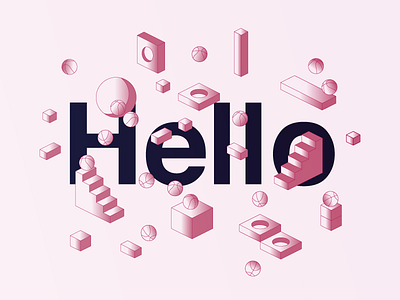 Hello dribbble ball design first shot graphic hello helvetica illustration isometric grid motion pink playground typography