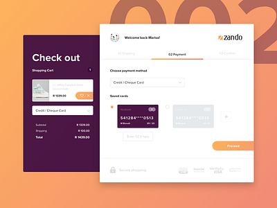 Zando Credit Card Checkout 001 check out credit cards dailyui ecommerce payments secure shopping three step ui user interface design zando