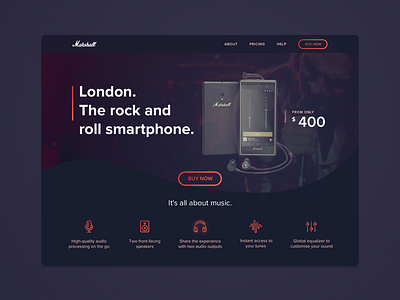 Marshall's London smartphone landing page