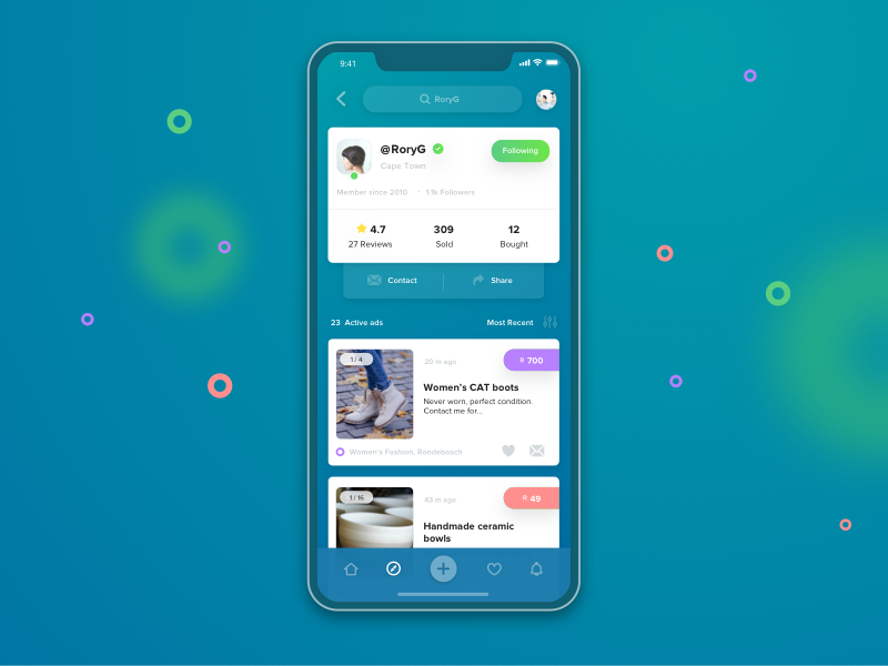 Gumtree user profile concept design dailyui 006 classifieds search product cards image cards user interface design profile concept minimal iphone x gumtree