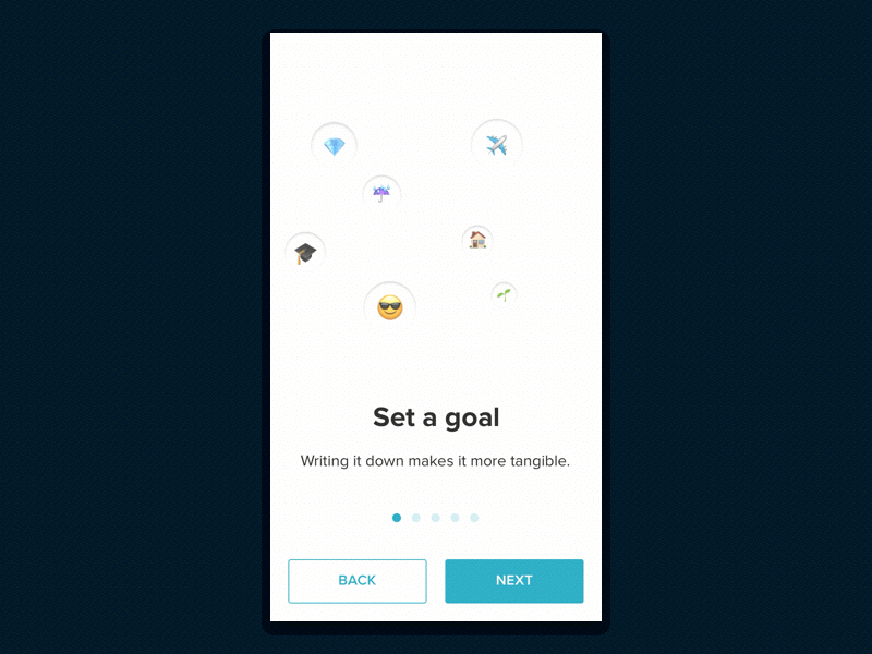Goal oriented savings onboarding 22seven animation app emojis financial fintech goals invest investing mobile principle savings