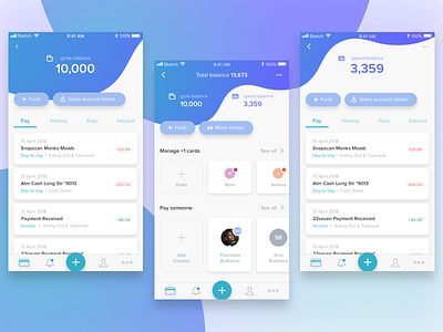 Payment app fluid gradients iphone manage cards move money payments product design sketch transactions ui user interface design wallet