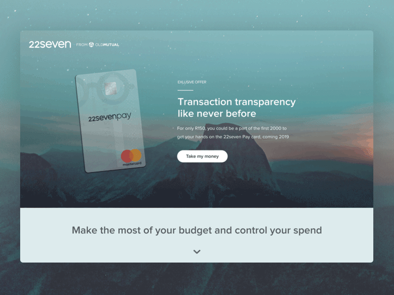 Conceptual Landing page 22seven bank card campaign landing page levitating principleapp uidesign