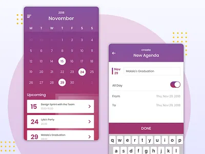 November 2018 Calendar app design ui