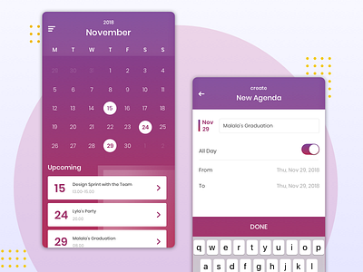 November 2018 Calendar app design ui