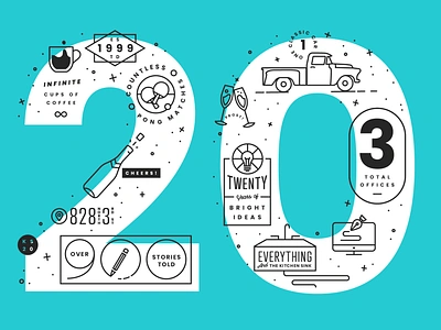 Kitchen Sink's 20th Anniversary Graphic agency anniversary badge banner branding celebrate event facebook fun header homepage iconography informational instagram invitation linkedin monoline phoenix social graphic socialmedia