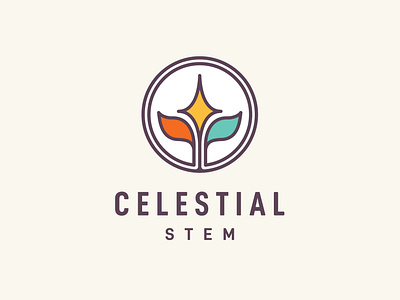 Celestial Stem CBD logo design approachable balanced branding cbd celestial circular color palette contained grow growth logo logodesign minimalist monoline organic plant product retro star unique