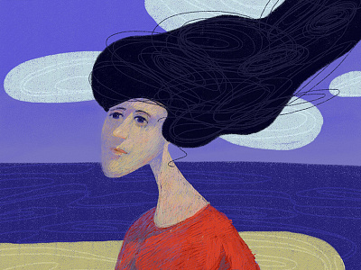 Sea adobe art artwork brush design drawing dribbble girl graphic illustration illustrator mood painting portrait sea sky summer