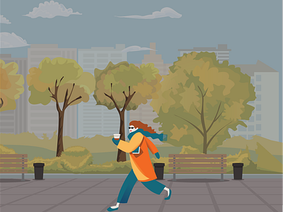 Walking in the park adobe drawing illustration illustrator park sketch vector walking woman