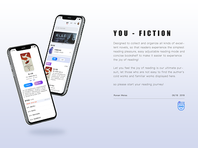 YOU-Fiction app badge logo design logo ui