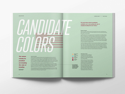 Candidate Colors 2020 book booklet democrats editorial editorial design editorial spread election layout layout design magazine magazine design magazine spread page design politics presidential print print design type layout typography