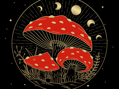 Mushroom art dark gold illustration luxury magic moon mushroom mystic occult retro vintage