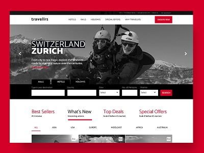 Travel website black clean search booking travel ui ux website white red