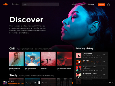 Music Discover black theme discover interface modify ux ui music sound cloud redesigned website
